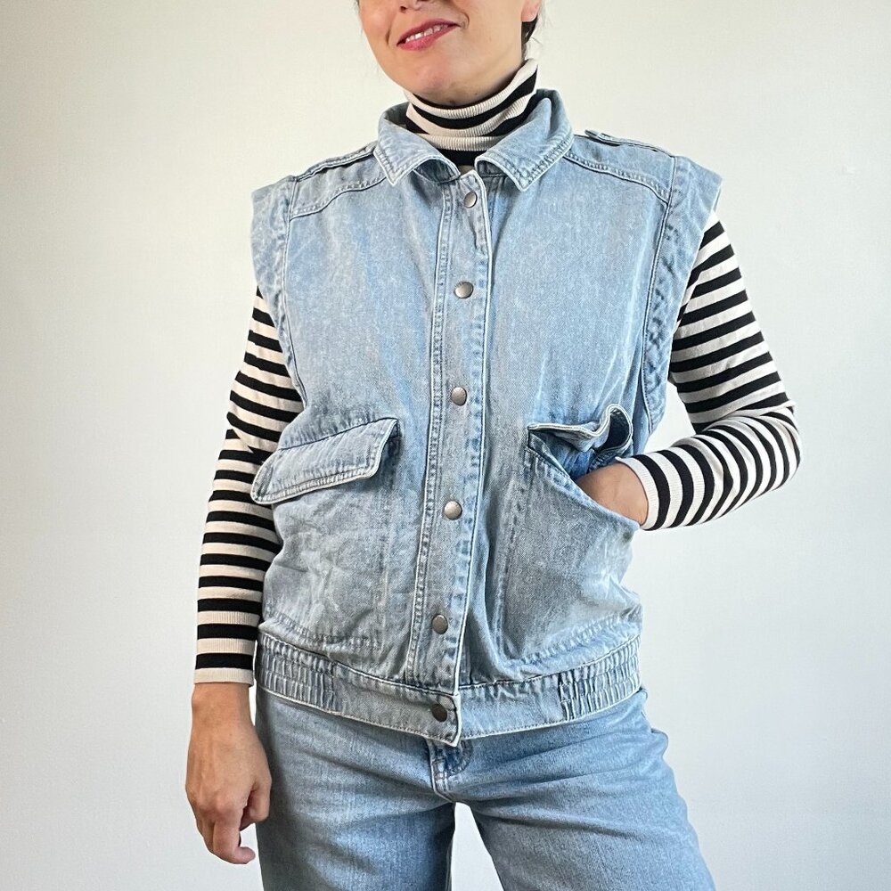 Pre-Loved Retro Denim Bomber Vest - Size M